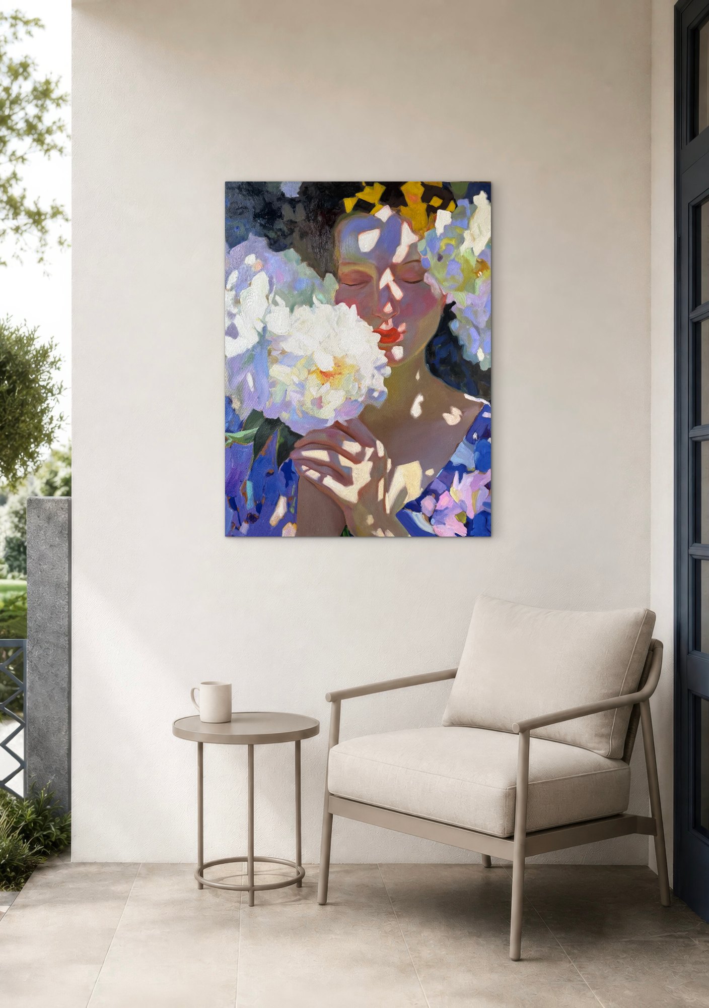 A Scent Caught by Light II, oil painting by Elena Wuest shown in an interior
