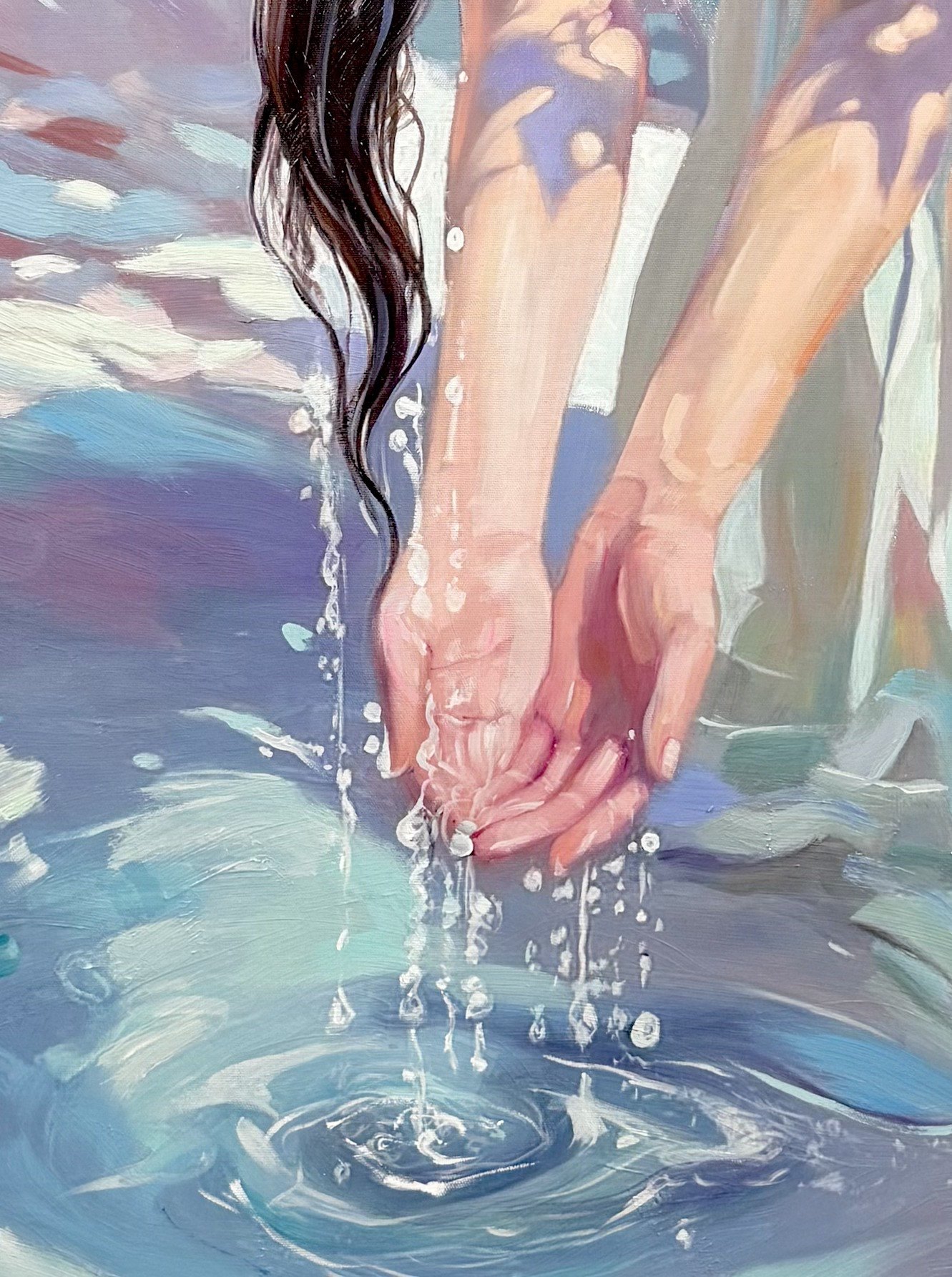 Still Water Ritual, oil painting by Elena Wuest – detail