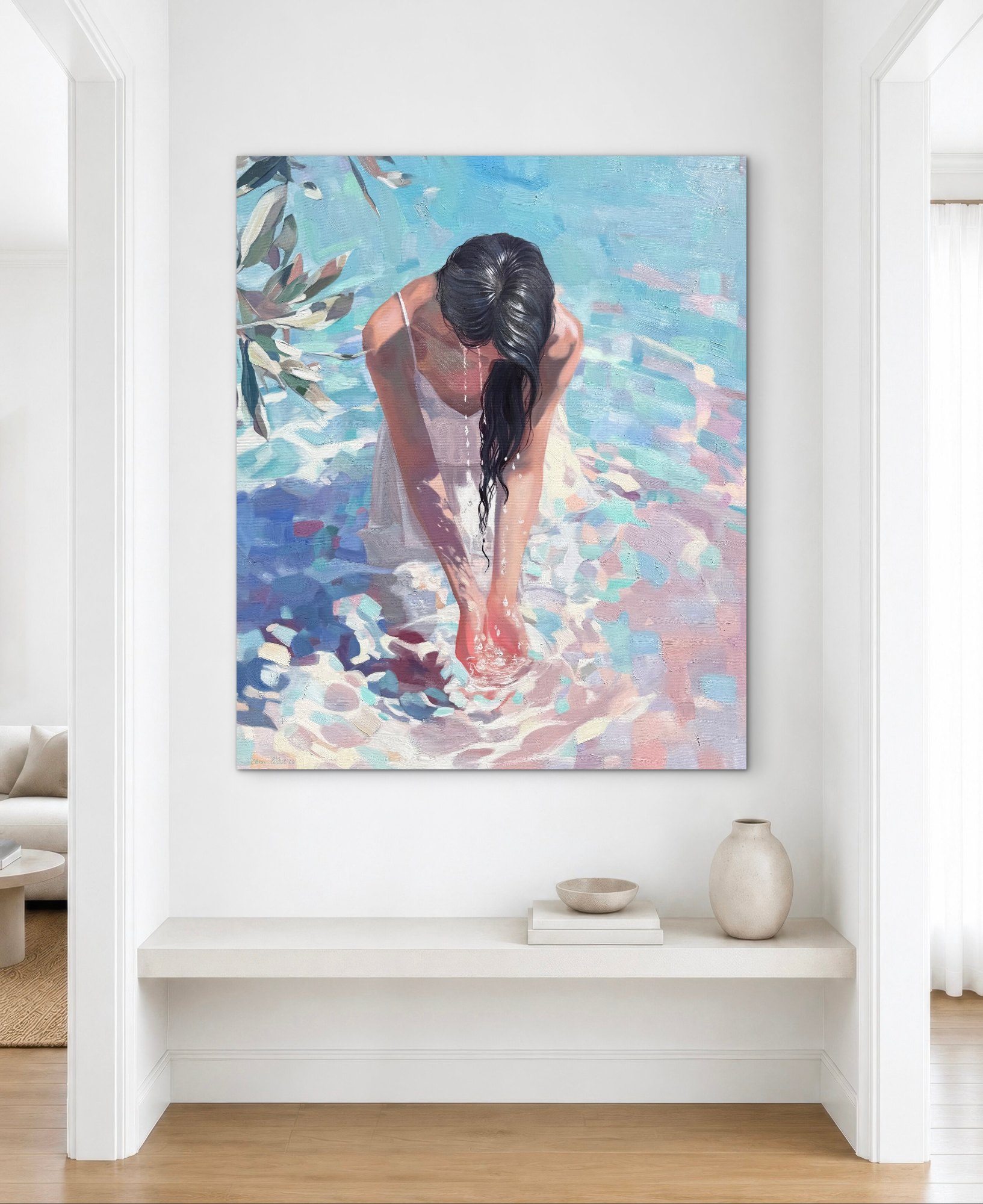 Water Ritual of Purity, oil painting by Elena Wuest shown in an interior